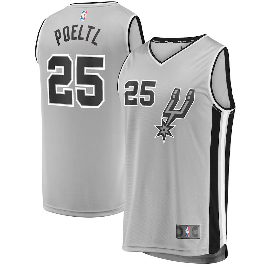 Men San Antonio Spurs 25 Jakob Poeltl Fanatics Branded Silver Fast Break Replica Player NBA Jersey